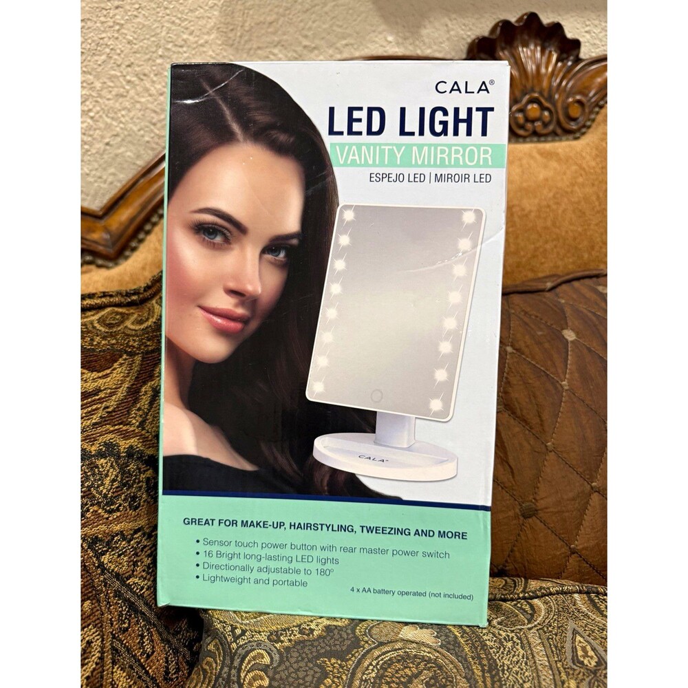 CALA LED Lighted Vanity Mirror Touch Sensor Battery Operated White Tabletop